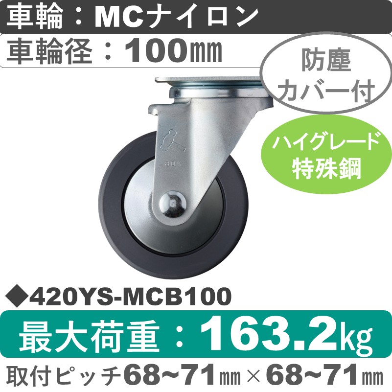 420YS-MCB100 ハンマーキャスター  自在金具 MCナイロン(B入)車100㎜