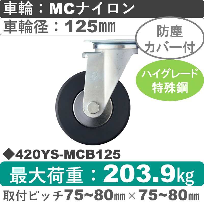 420YS-MCB125 ハンマーキャスター  自在金具 MCナイロン(B入)車125㎜