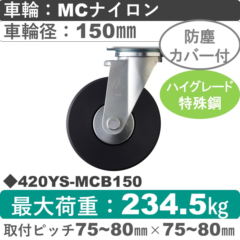 420YS-MCB150 ハンマーキャスター  自在金具 MCナイロン(B入)車150㎜