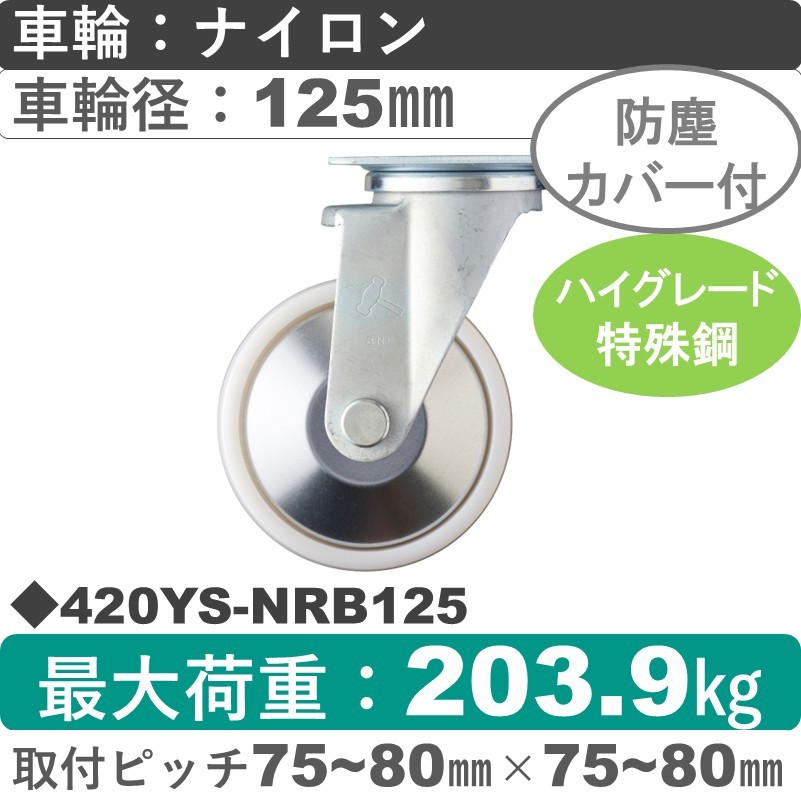 420YS-NRB125 ハンマーキャスター  自在金具 ナイロン(B入)車125㎜