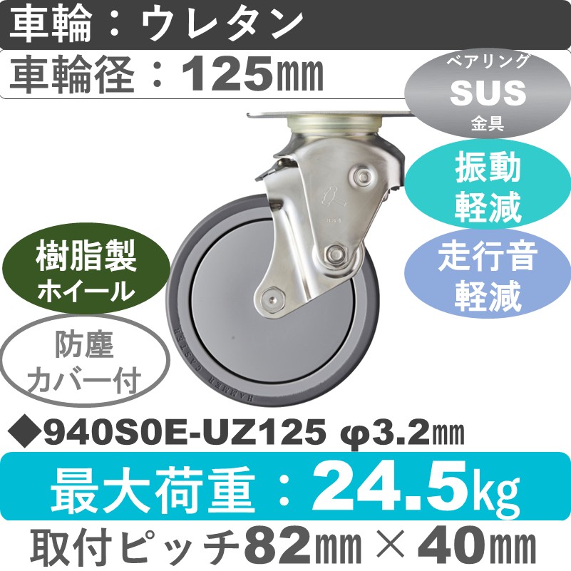 940S0E-UZ125 S-32 ハンマーキャスター クッションキャスター 自在金具 ウレタン車(熱可塑性・B入)125㎜