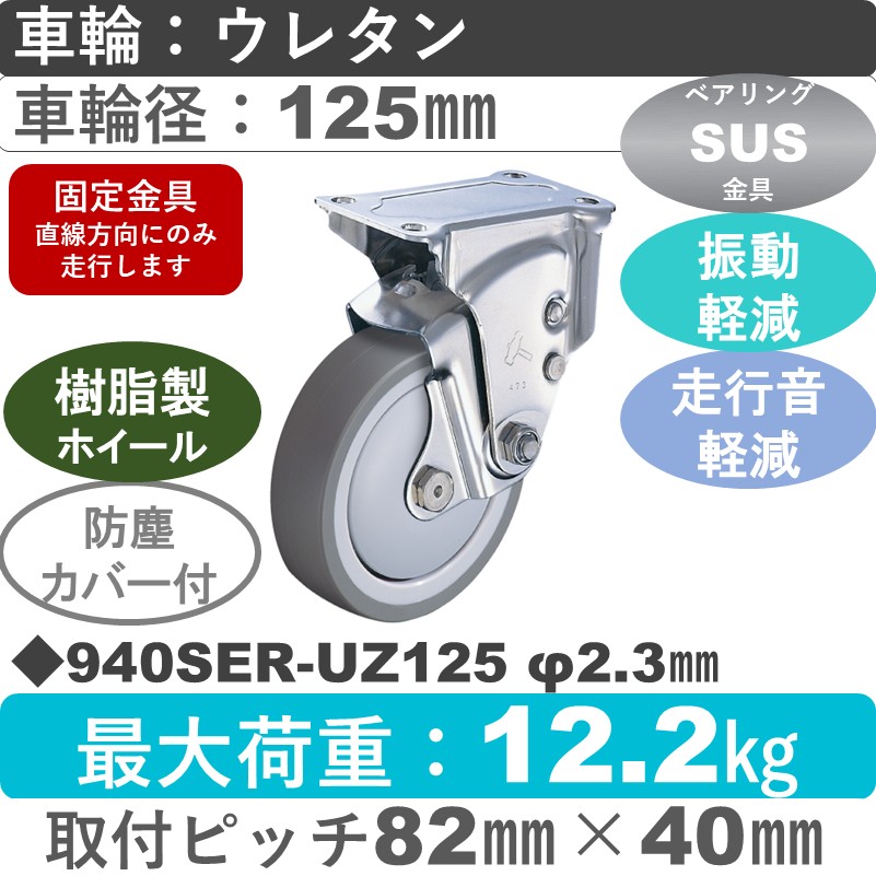 940SER-UZ125 S-23 ハンマーキャスター クッションキャスター 固定金具 ウレタン車(熱可塑性・B入)125㎜