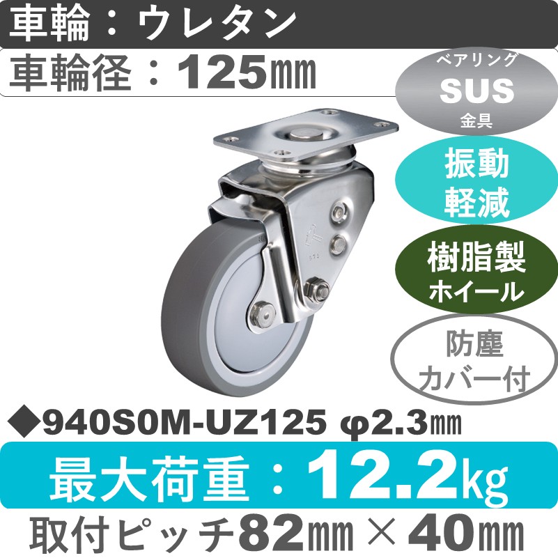 940S0M-UZ125 S-23 ハンマーキャスター クッションキャスター 自在金具 ウレタン車(熱可塑性・B入)125㎜