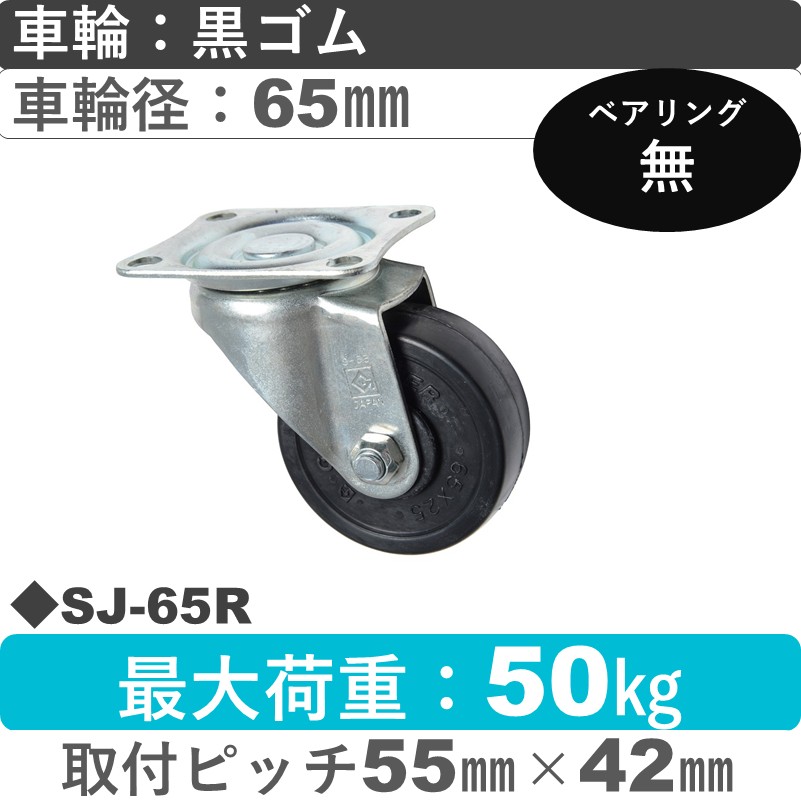 SJ-65 R ゴールドキャスター 自在金具 ゴム車輪65㎜