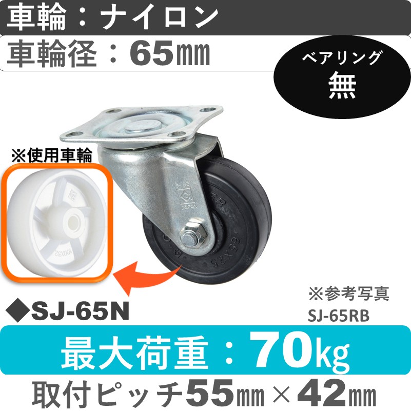 SJ-65 N ゴールドキャスター 自在金具 ナイロン車輪65㎜