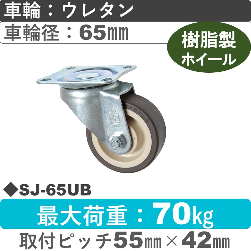 SJ-65 UB ゴールドキャスター 自在金具 ウレタン車輪65㎜