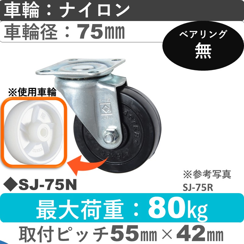 SJ-75 N ゴールドキャスター 自在金具 ナイロン車輪75㎜