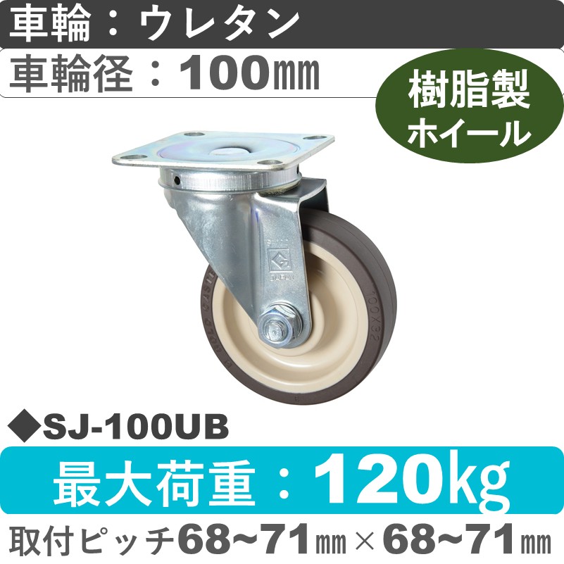 SJ-100 UB ゴールドキャスター 自在金具 ウレタン車輪100㎜