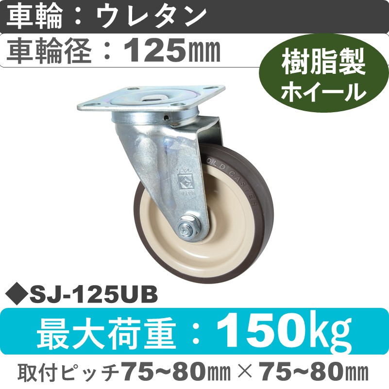 SJ-125 UB ゴールドキャスター 自在金具 ウレタン車輪125㎜