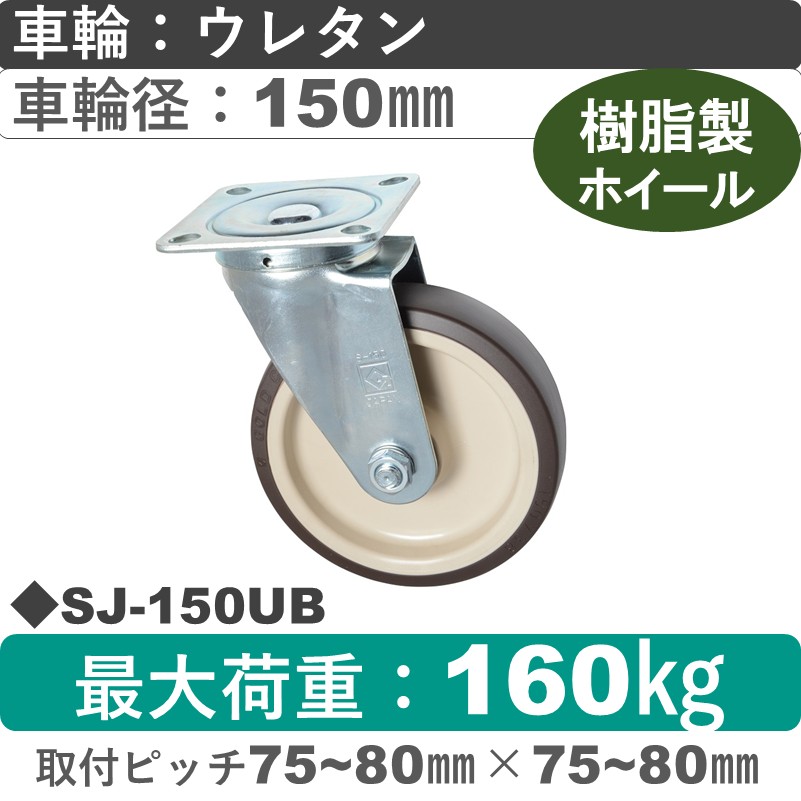 SJ-150 UB ゴールドキャスター 自在金具 ウレタン車輪150㎜