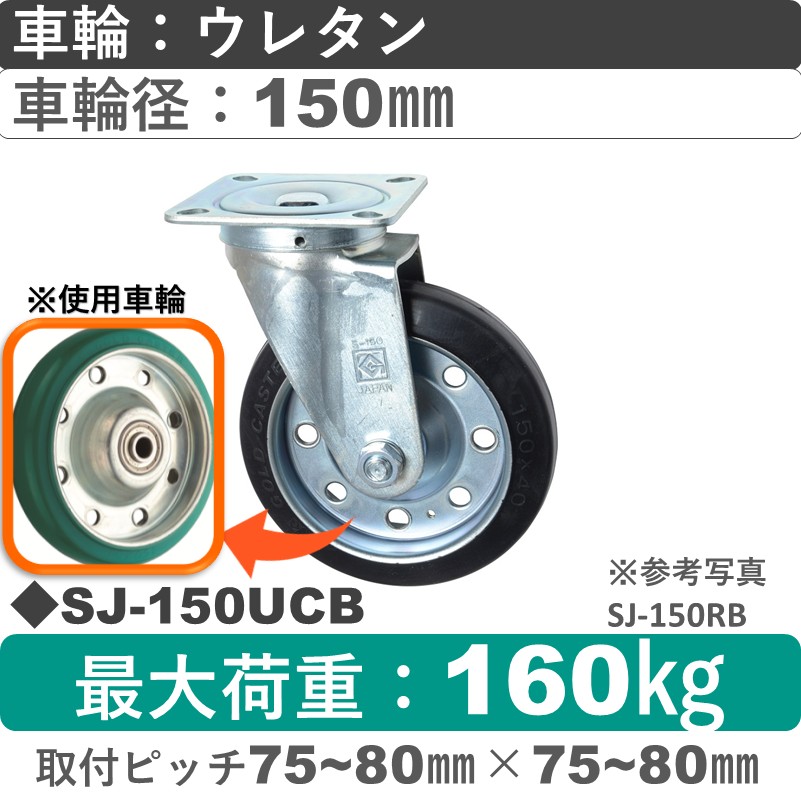 SJ-150 UCB ゴールドキャスター 自在金具 ウレタン車輪150㎜