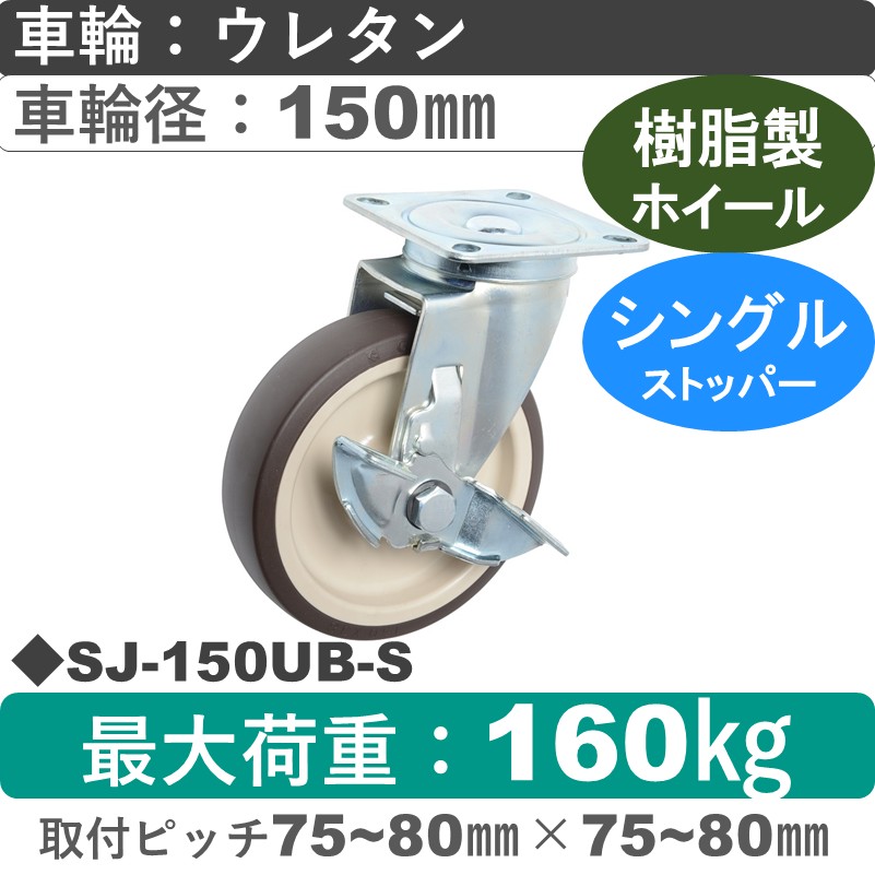 SJ-150 UB-S ゴールドキャスター  ストッパー付自在金具 ウレタン車輪150㎜