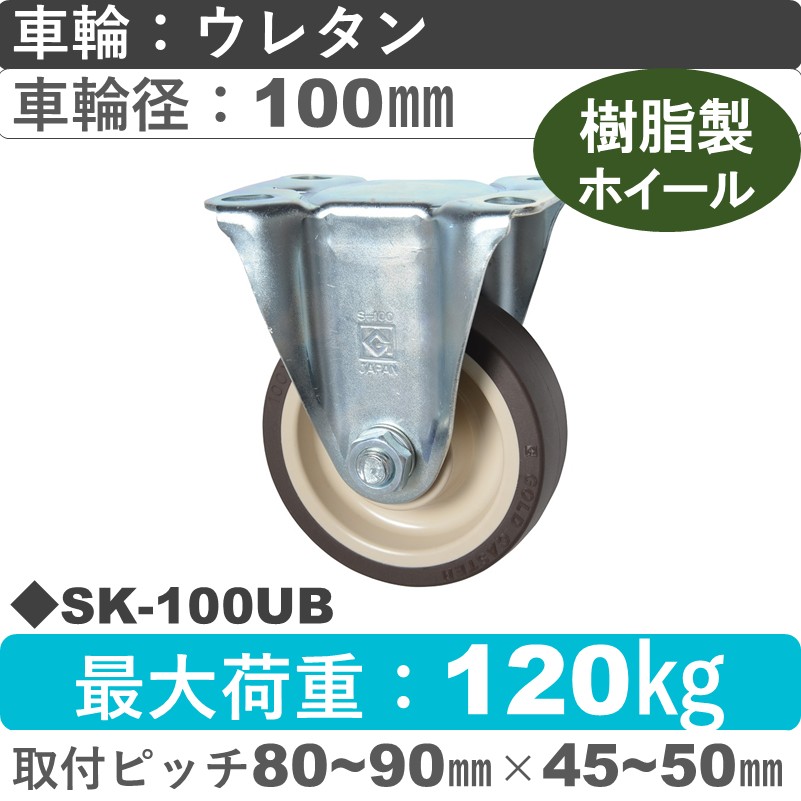 SK-100 UB ゴールドキャスター 固定金具 ウレタン車輪100㎜