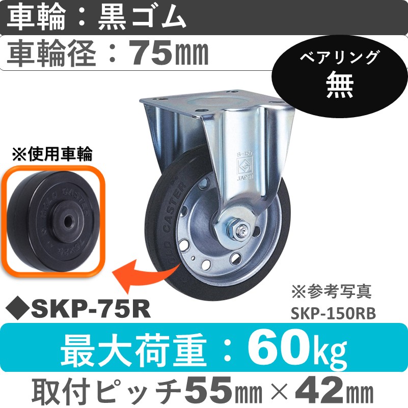 SKP-75 R ゴールドキャスター 固定金具 ゴム車輪75㎜