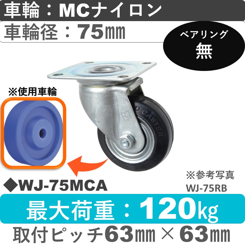 WJ-75 MCA ゴールドキャスター 自在金具 MCナイロン車輪75㎜