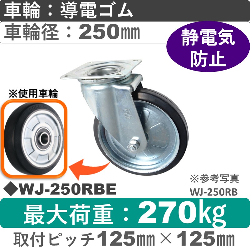 WJ-250 RBE ゴールドキャスター 自在金具 導電ゴム車輪250㎜