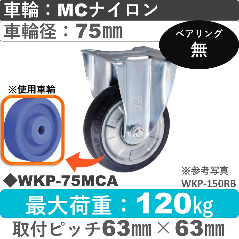 WKP-75 MCA ゴールドキャスター 固定金具 MCナイロン車輪75㎜