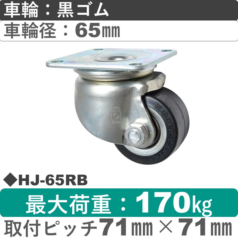 HJ-65 RB ゴールドキャスター 自在金具 ゴム車輪65㎜