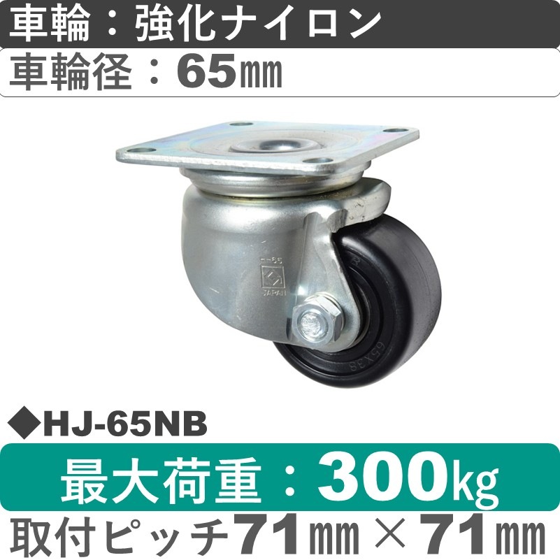 HJ-65 NB ゴールドキャスター 自在金具 強化ナイロン車輪65㎜