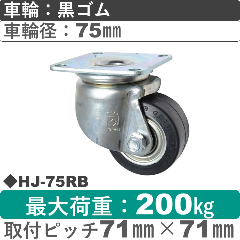 HJ-75 RB ゴールドキャスター 自在金具 ゴム車輪75㎜