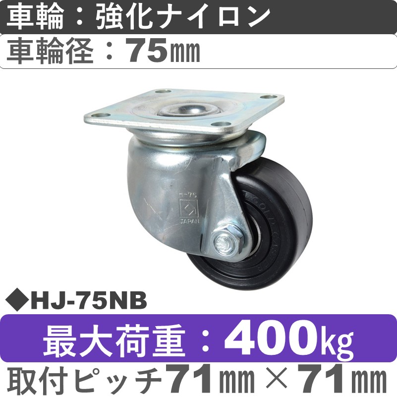 HJ-75 NB ゴールドキャスター 自在金具 強化ナイロン車輪75㎜