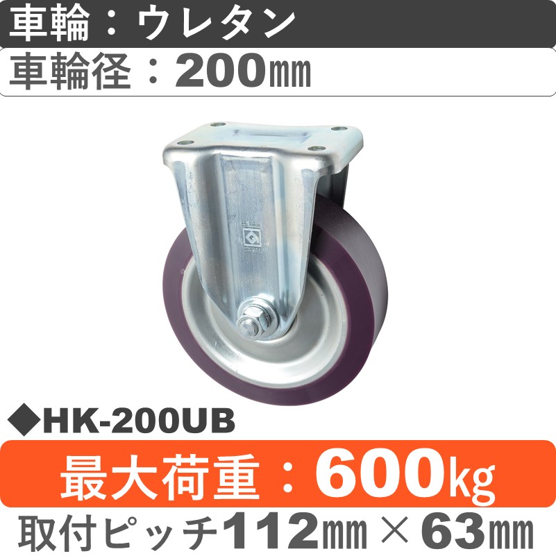 HK-200 UB ゴールドキャスター 固定金具 ウレタン車輪200㎜