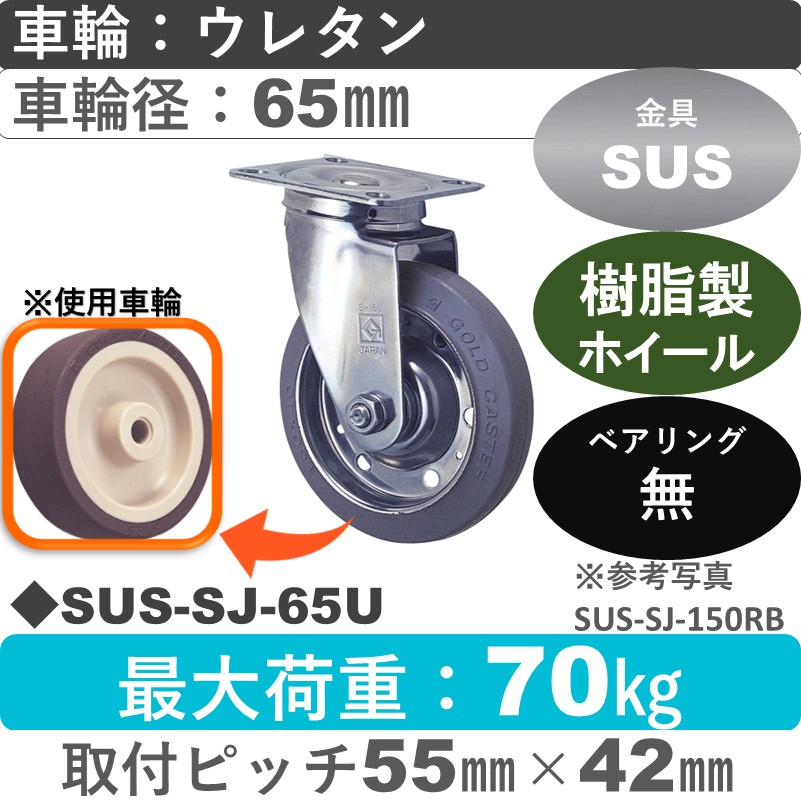 SUS-SJ-65 U ゴールドキャスター 自在金具 ウレタン車輪65㎜