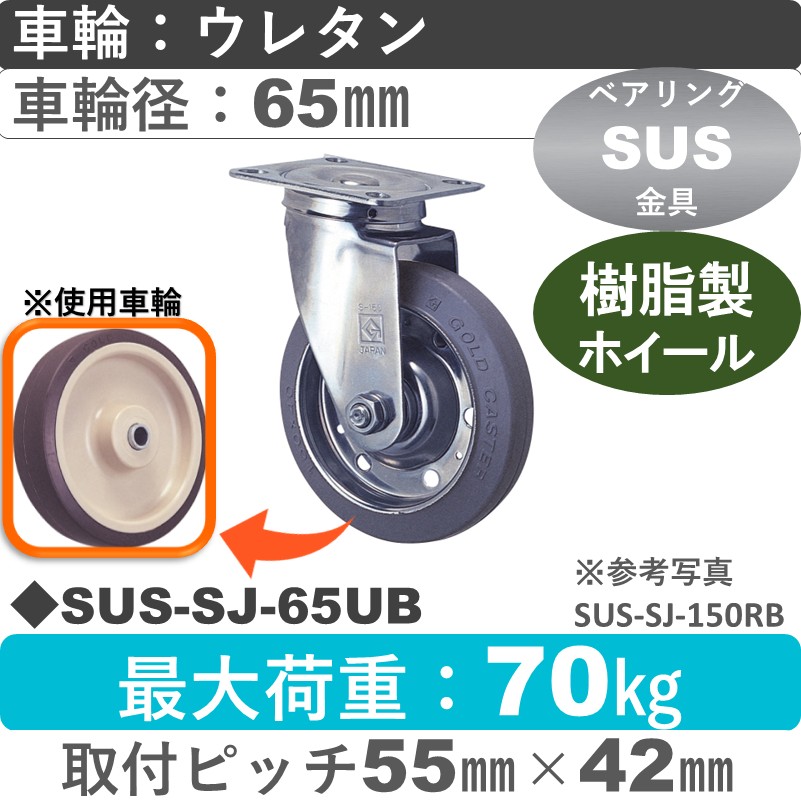 SUS-SJ-65 UB ゴールドキャスター 自在金具 ウレタン車輪65㎜