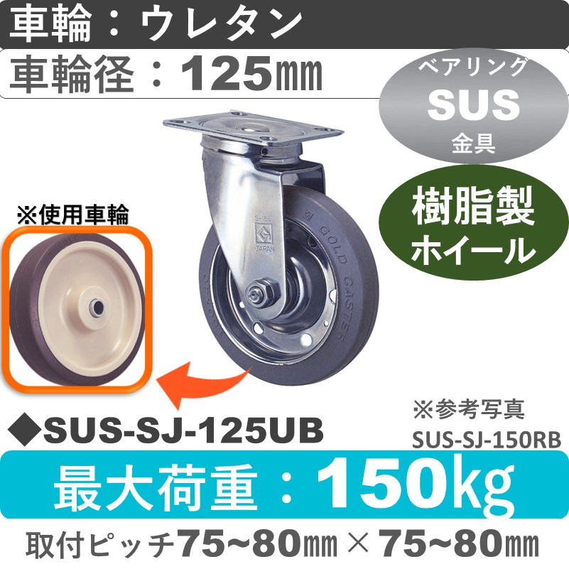 SUS-SJ-125 UB ゴールドキャスター 自在金具 ウレタン車輪125㎜