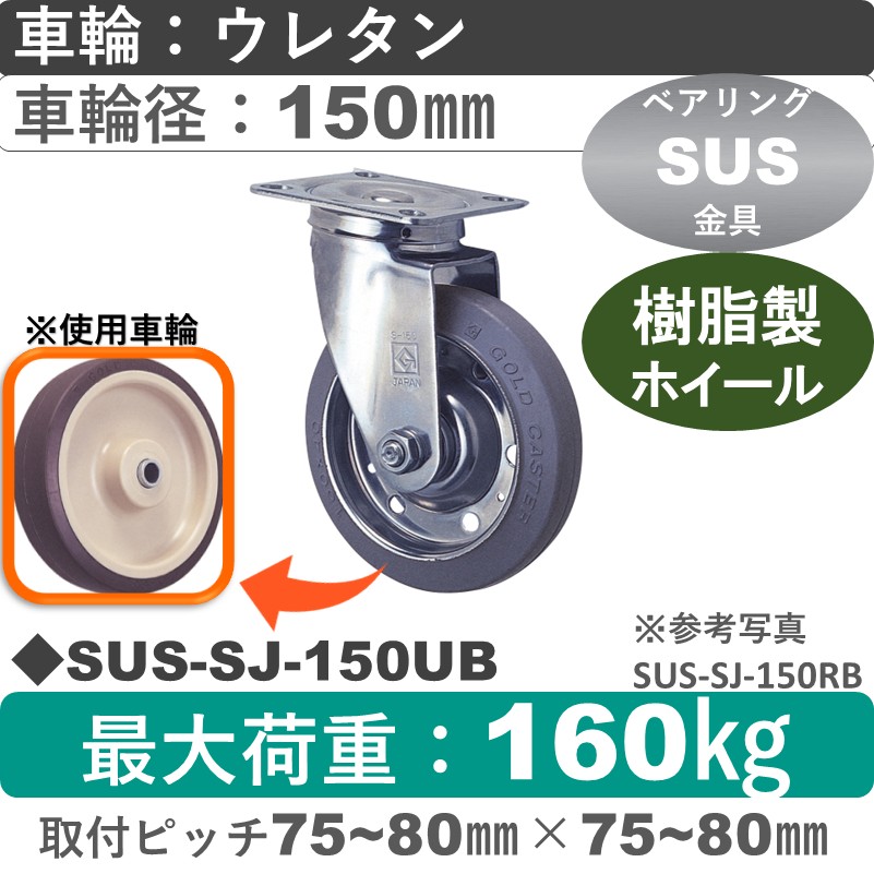SUS-SJ-150 UB ゴールドキャスター 自在金具 ウレタン車輪150㎜