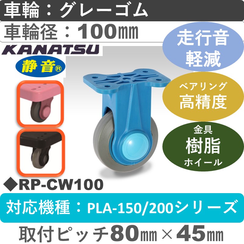 RP-CW100 カナツー 静音 固定金具 グレーゴム車輪100㎜