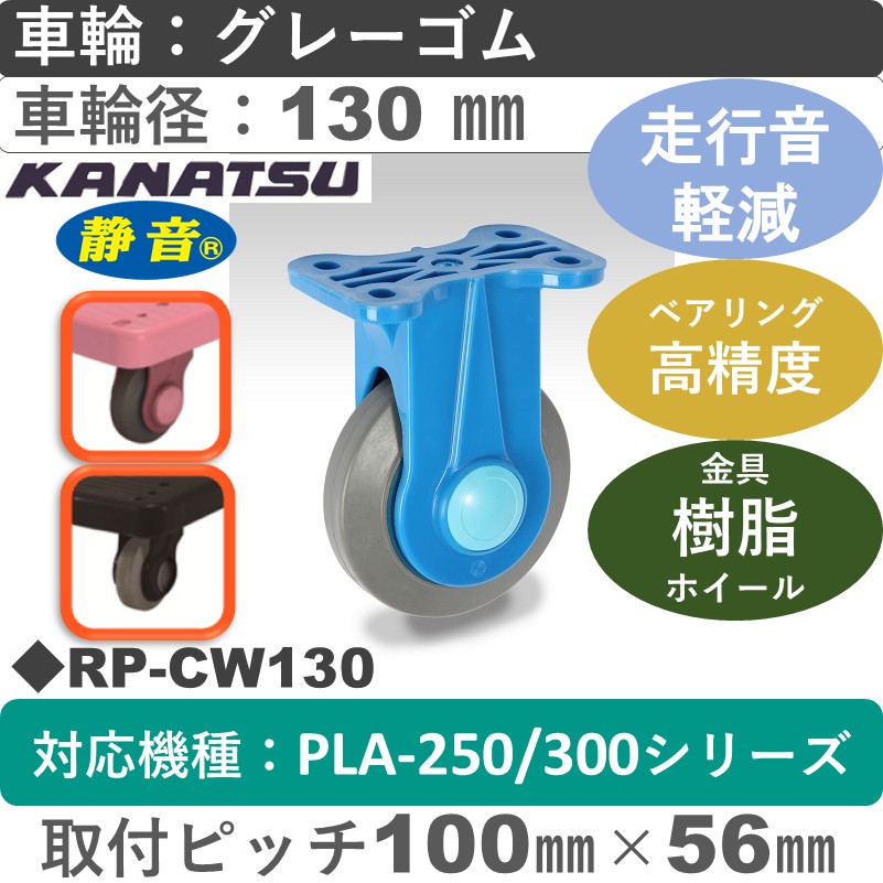 RP-CW130 カナツー 静音 固定金具 グレーゴム車輪130㎜