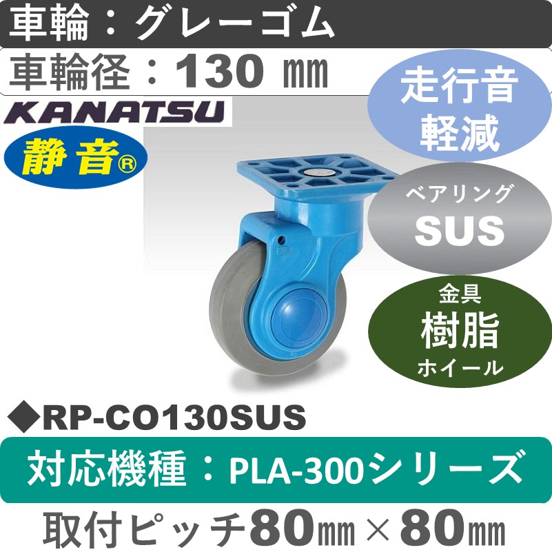 RP-CO130SUS カナツー 静音 ステンレス 自在金具 グレーゴム車輪130㎜