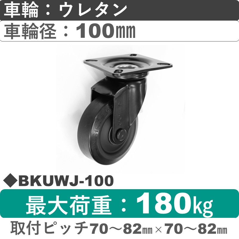 BKUWJ-100 シシクアドクライス BLACK Line自在金具 ウレタン車輪100㎜