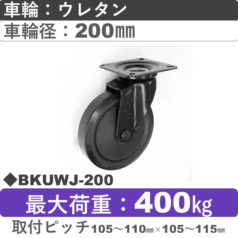 BKUWJ-200 シシクアドクライス BLACK Line自在金具 ウレタン車輪200㎜
