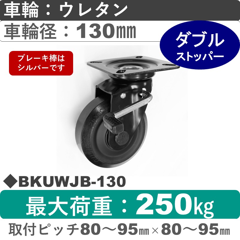 BKUWJB-130 シシクアドクライス BLACK Lineストッパー付自在金具 ウレタン車輪130㎜