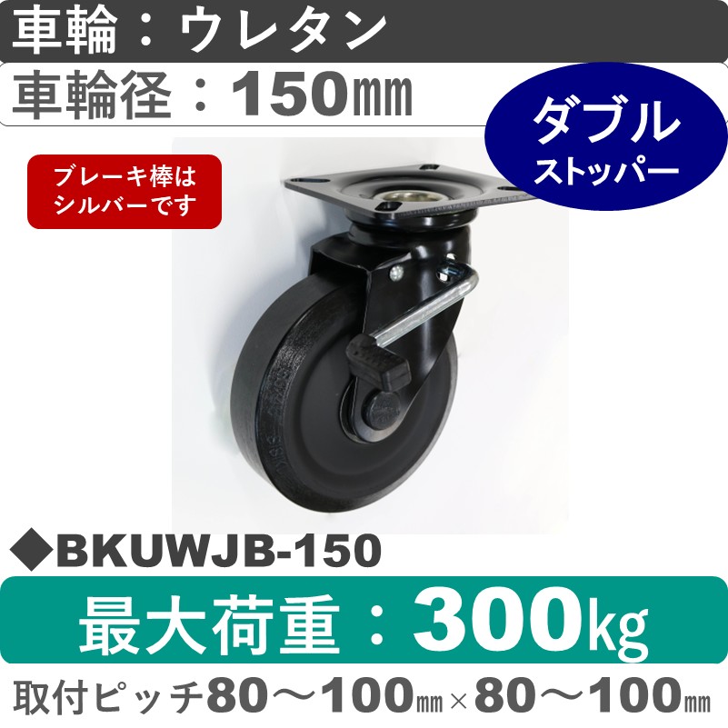 BKUWJB-150 シシクアドクライス BLACK Lineストッパー付自在金具 ウレタン車輪150㎜