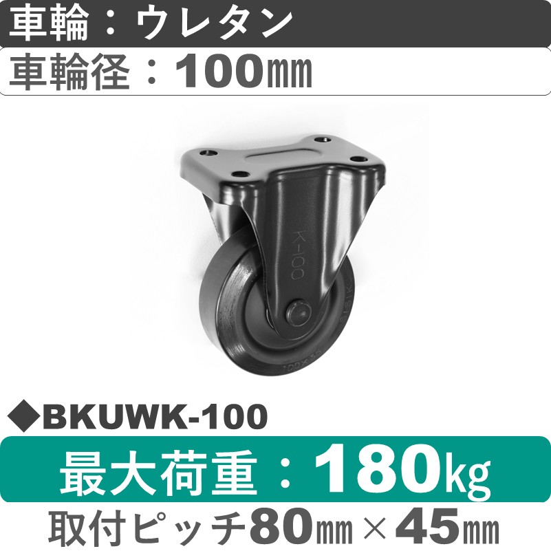 BKUWK-100 シシクアドクライス BLACK Line固定金具 ウレタン車輪100㎜