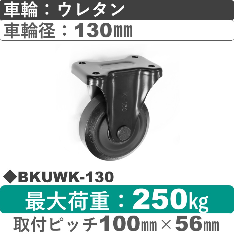 BKUWK-130 シシクアドクライス BLACK Line固定金具 ウレタン車輪130㎜