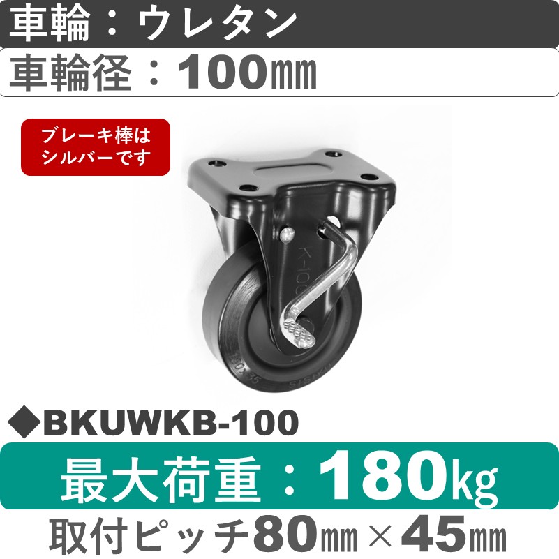 BKUWKB-100 シシクアドクライス BLACK Lineストッパー付固定金具 ウレタン車輪100㎜