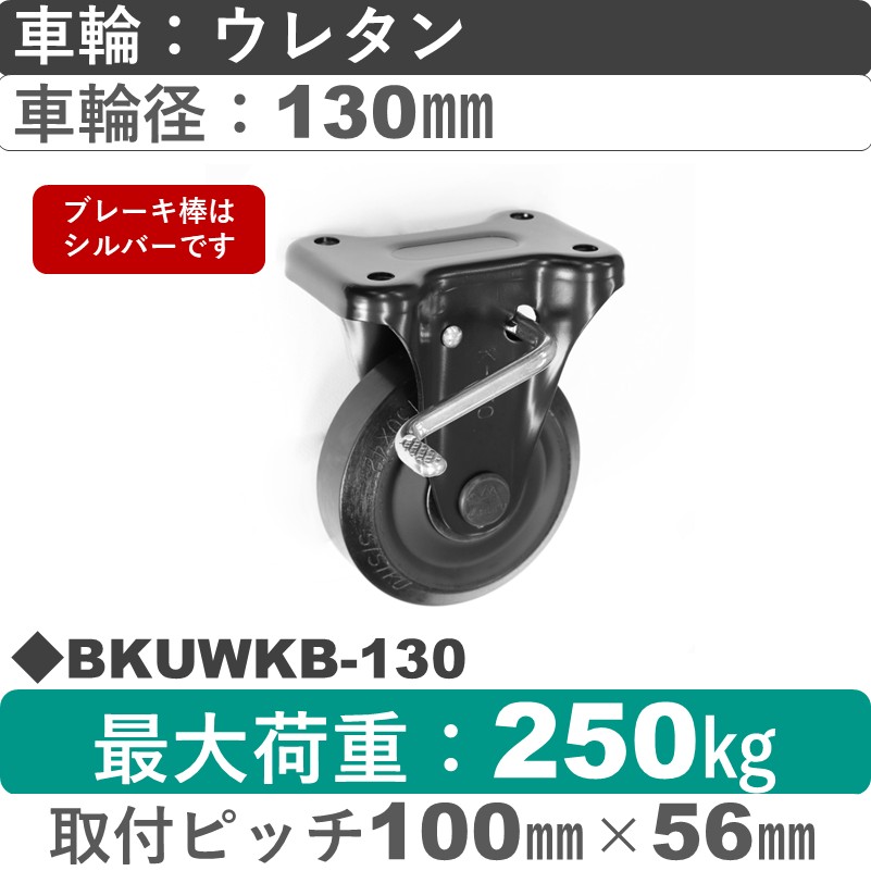 BKUWKB-130 シシクアドクライス BLACK Lineストッパー付固定金具 ウレタン車輪130㎜
