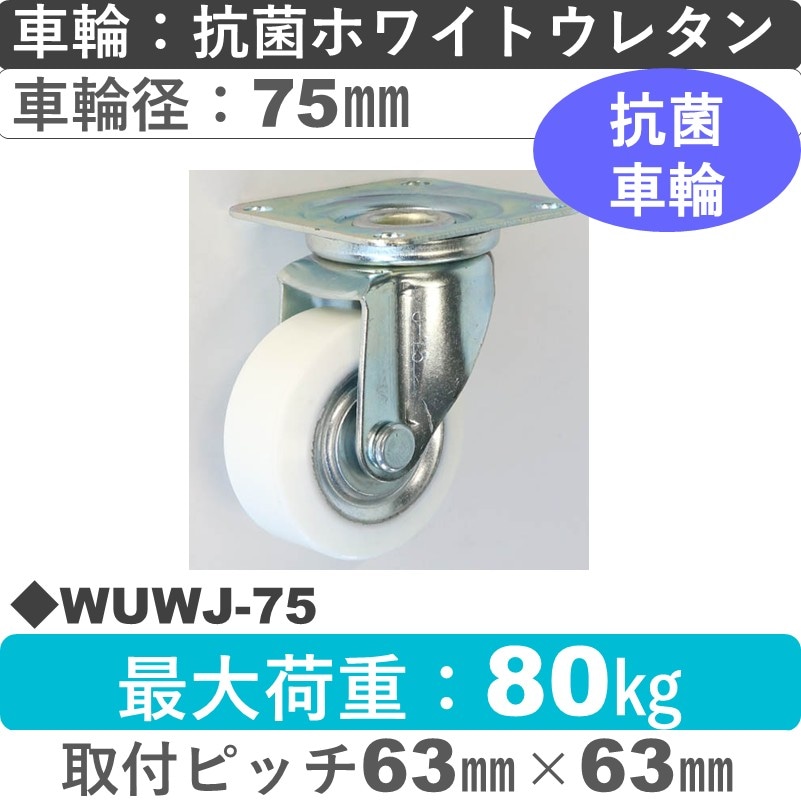 WUWJ-75 シシクアドクライス 自在金具 抗菌ウレタン車輪75㎜