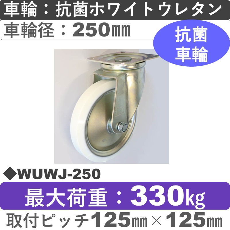 WUWJ-250 シシクアドクライス 自在金具 抗菌ウレタン車輪250㎜