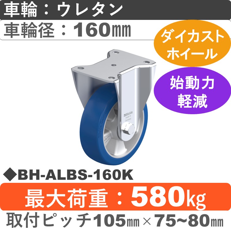 BH-ALBS-160K Blickle/シシクアドクライス(株) 重荷重用固定金具 ウレタン車輪160㎜