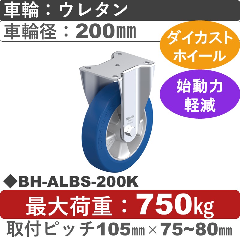 BH-ALBS-200K Blickle/シシクアドクライス(株) 重荷重用固定金具 ウレタン車輪200㎜