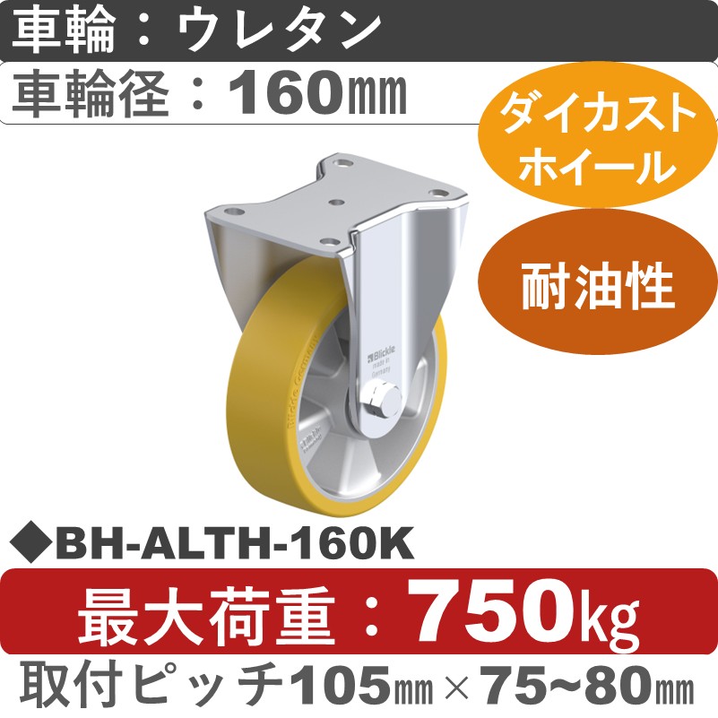 BH-ALTH-160K Blickle/シシクアドクライス(株) 重荷重用固定金具 ウレタン車輪160㎜