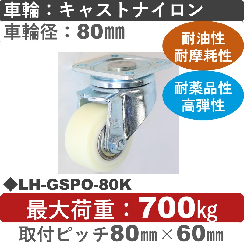 LH-GSPO-80K Blickle/シシクアドクライス(株) 低床重荷重用自在金具 キャストナイロン車輪80㎜