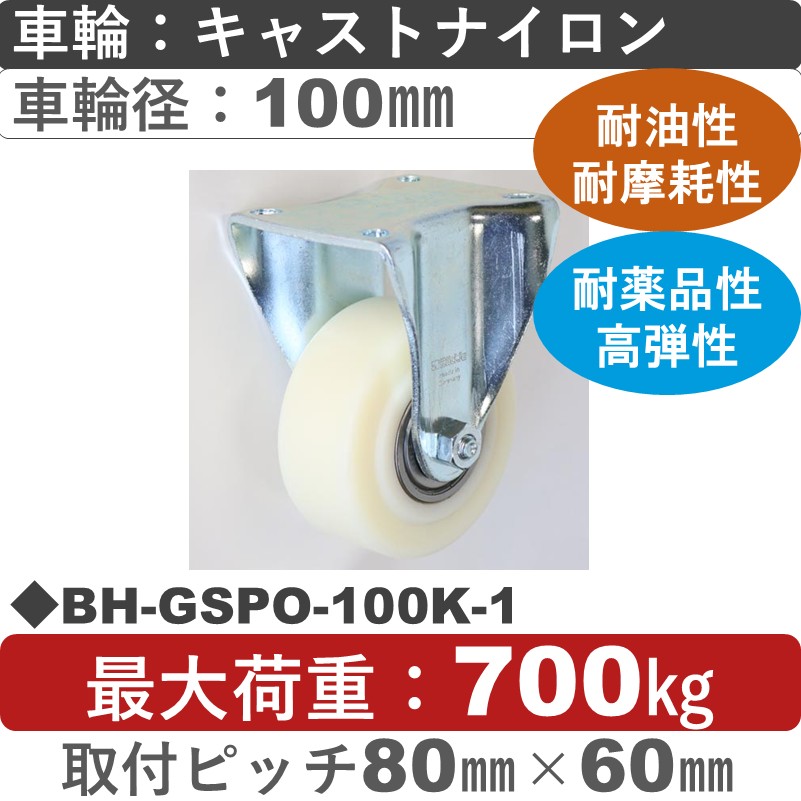 BH-GSPO-100K-1 Blickle/シシクアドクライス(株) 低床重荷重用固定金具 キャストナイロン車輪100㎜