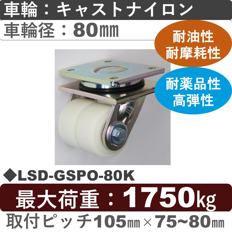 LSD-GSPO-80K Blickle/シシクアドクライス(株) 双輪　低床超重荷重自在金具 キャストナイロン車輪80㎜