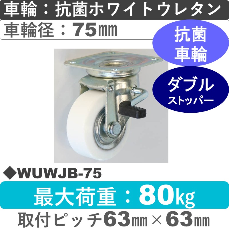WUWJB-75 シシクアドクライス ストッパー付自在金具 抗菌ウレタン車輪75㎜